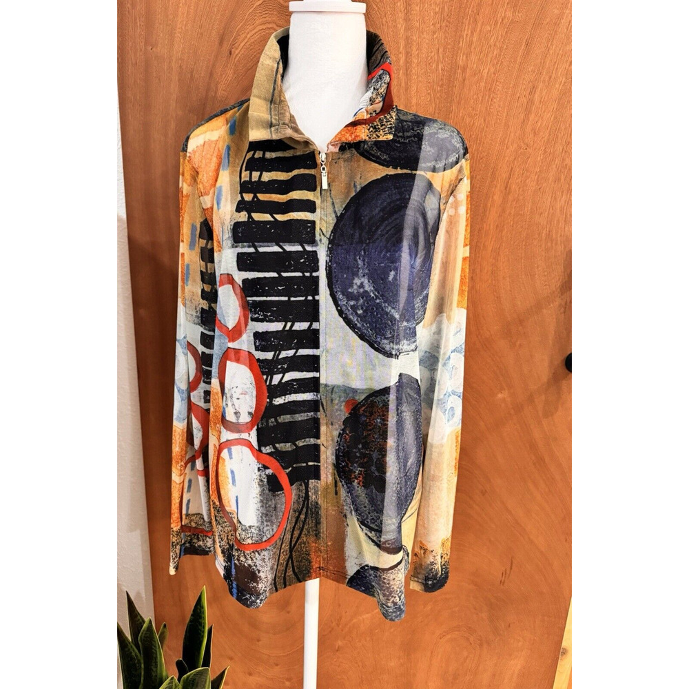 FREDERIQUE Ruffle Collar Abstract Art to Wear Sheer Funky Psychedelic XL Unisex